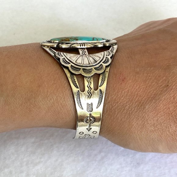 VTG Bell Trading Sterling Silver 925 Southwest Turquoise Wide Band Cuff Bracelet - Picture 5 of 16